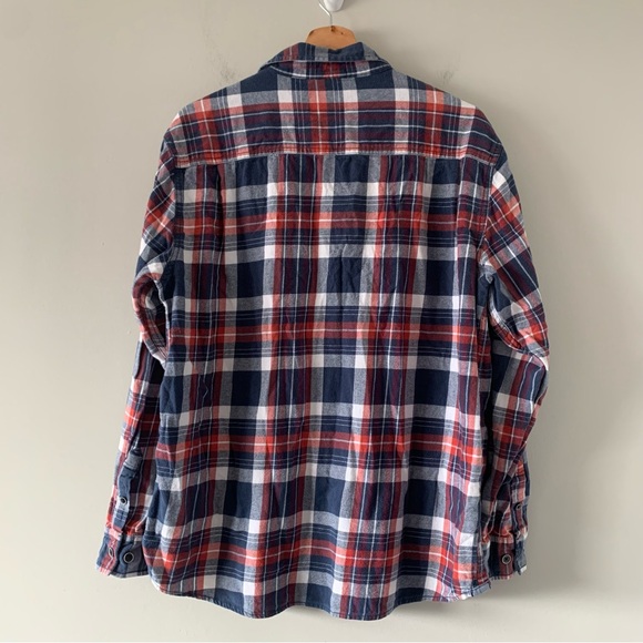 J. Peterman Flannel Shirt Mens Sz XL Red Blue Plaid Tartan Long Sleeve Button Up - Picture 2 of 12